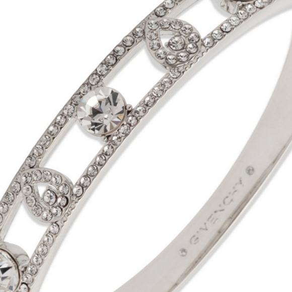 Givenchy Rhodium Crystal Stone Silver Tone Pear Bangle Bracelet, NWT In Gift Box - Picture 2 of 2